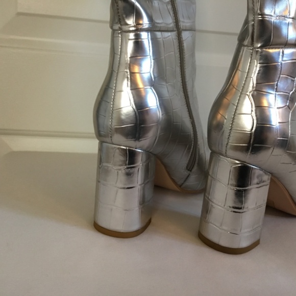 Women’s Silver Tall Faux Crocodile Boots - Picture 6 of 9